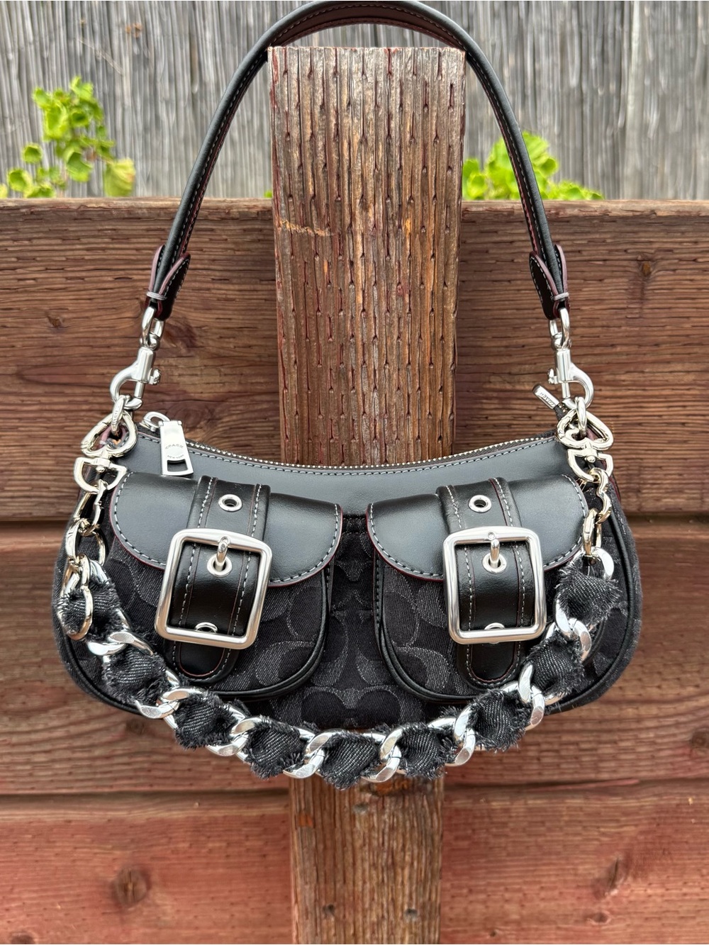 Novelty Strap| Bag Strap| Chunky Silver & Black Denim Chain Link| Heart Shaped